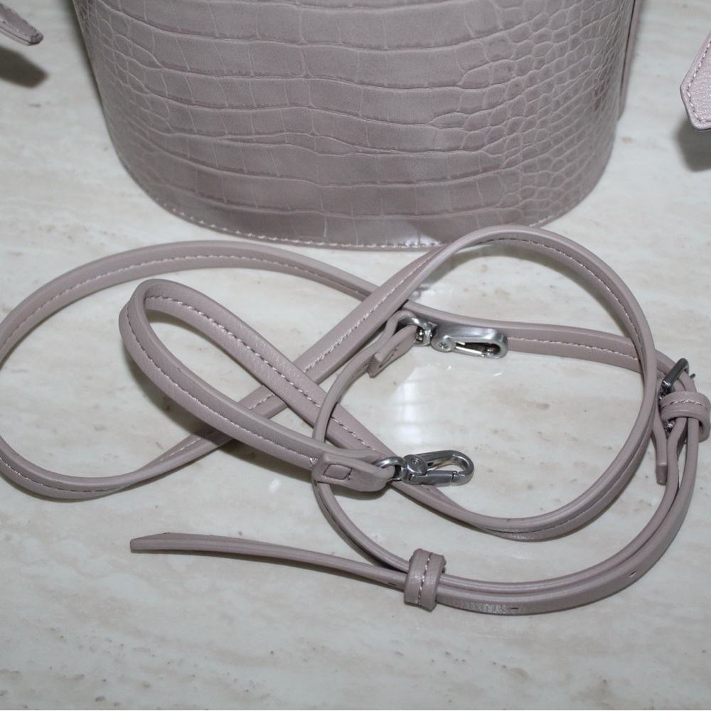 Elizabeth and James Taupe Ring Handle Croco Crossbody Bag - Picture 13 of 14